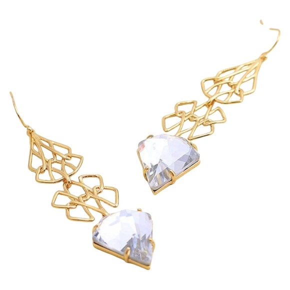 ALEXIS BITTAR • Gold Crystal Drop Long Earrings - Picture 3 of 7